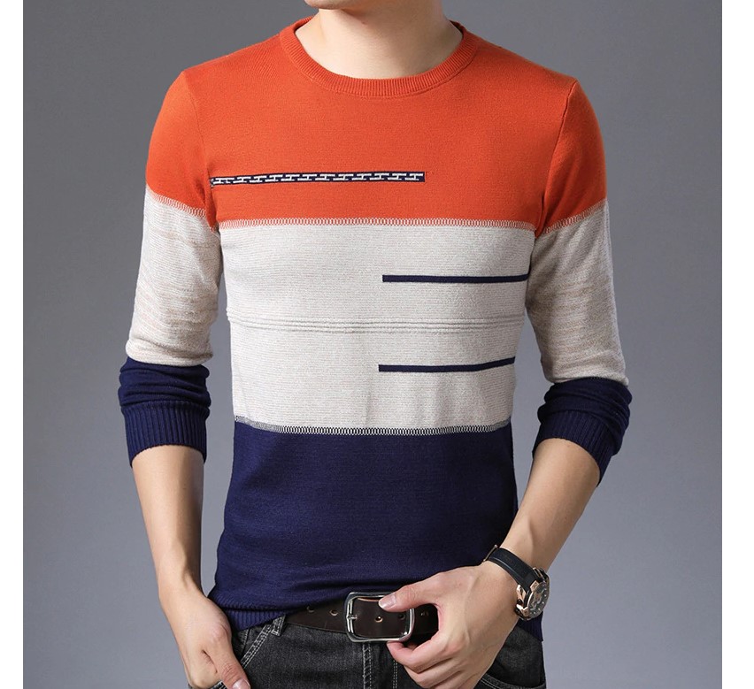 Men's Contrast Lines Sweater