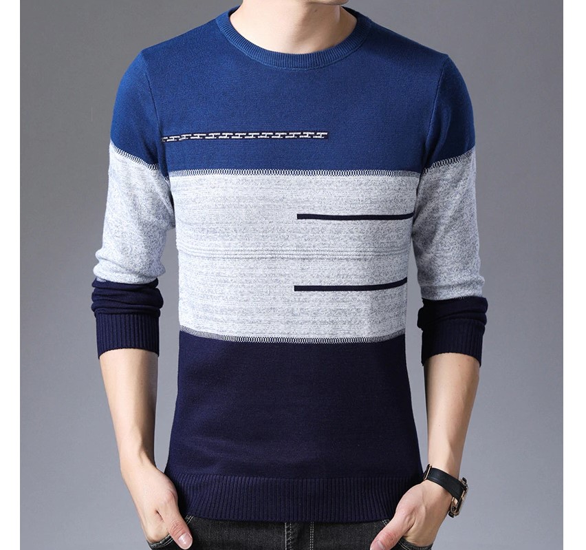 Men's Contrast Lines Sweater