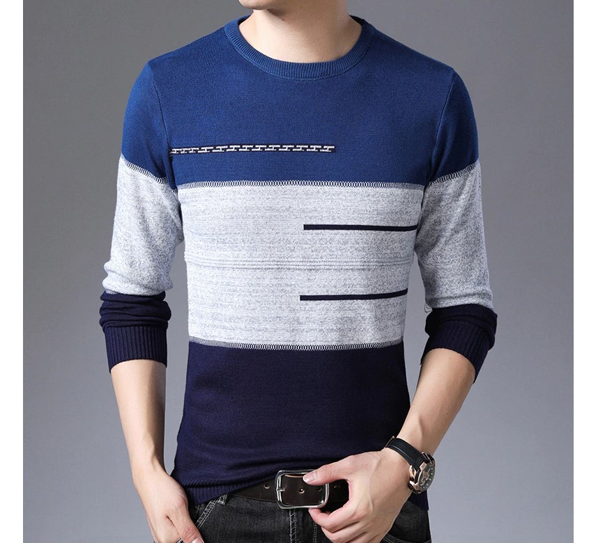 Men's Contrast Lines Sweater