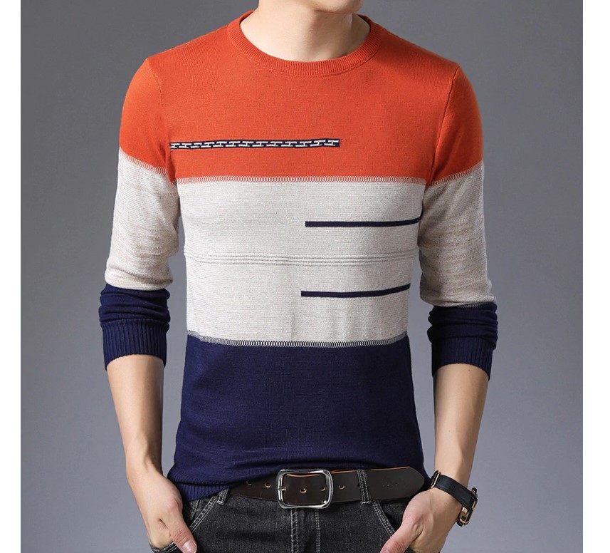 Men's Contrast Lines Sweater