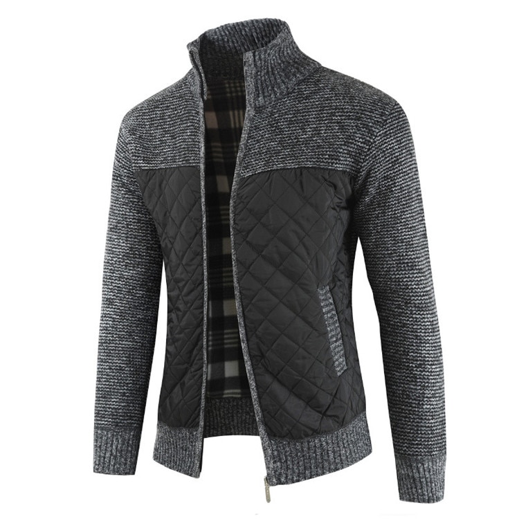 Men's Quilted Detail Zipper Cardigan