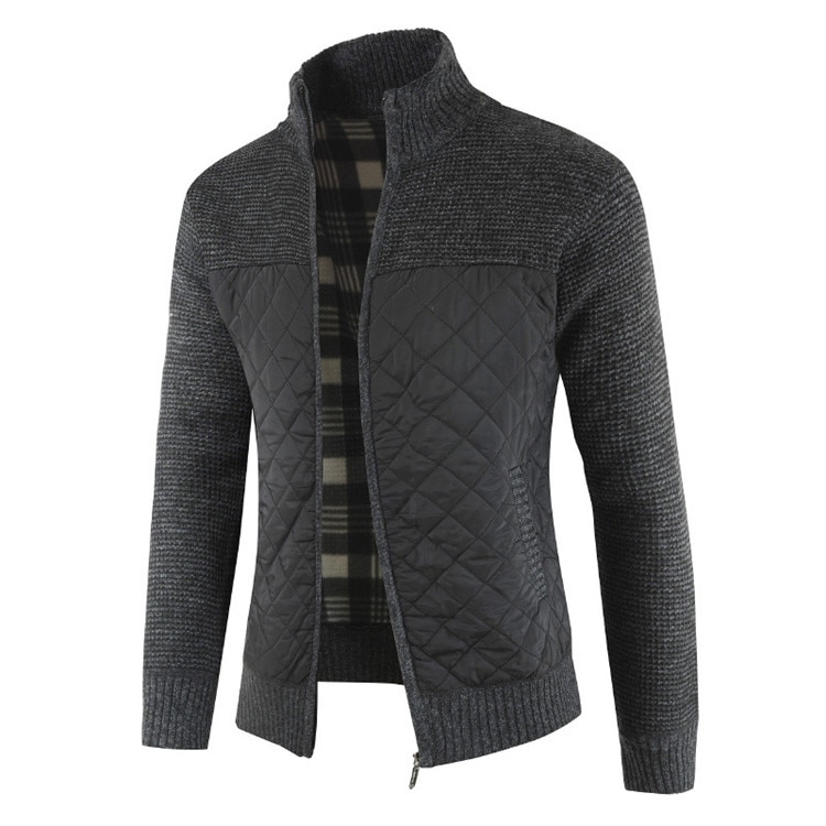 Men's Quilted Detail Zipper Cardigan