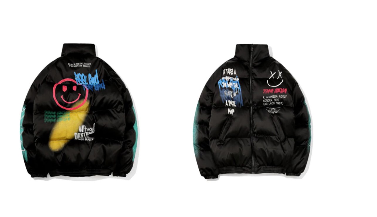 Men's Graffiti Print Puffer Jacket