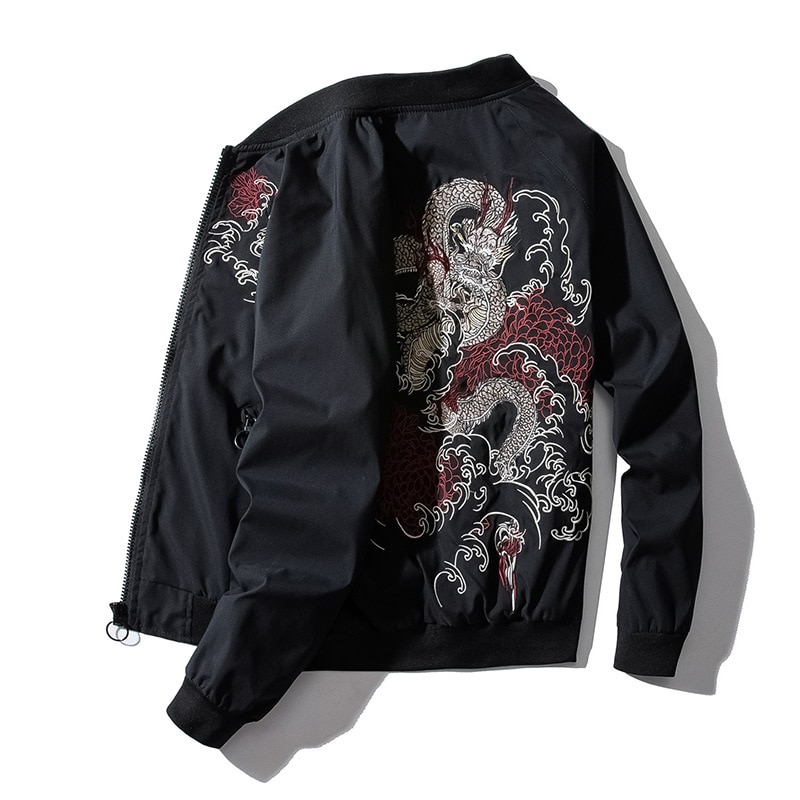 Men's Bomber Jacket with Chinese Dragon Embroidery