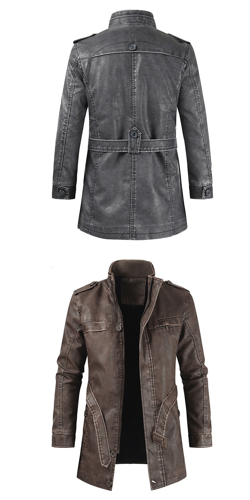 Men's Casual Long Leather Jacket