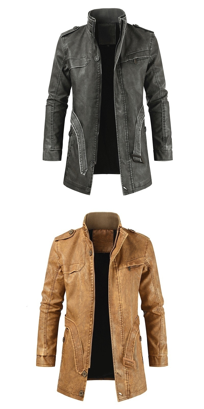 Men's Casual Long Leather Jacket