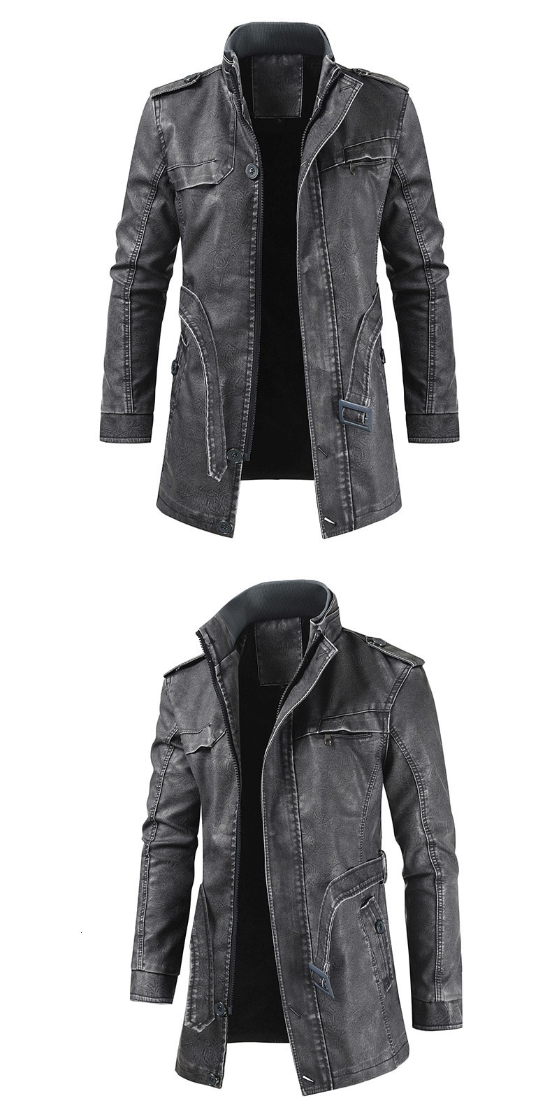 Men's Casual Long Leather Jacket